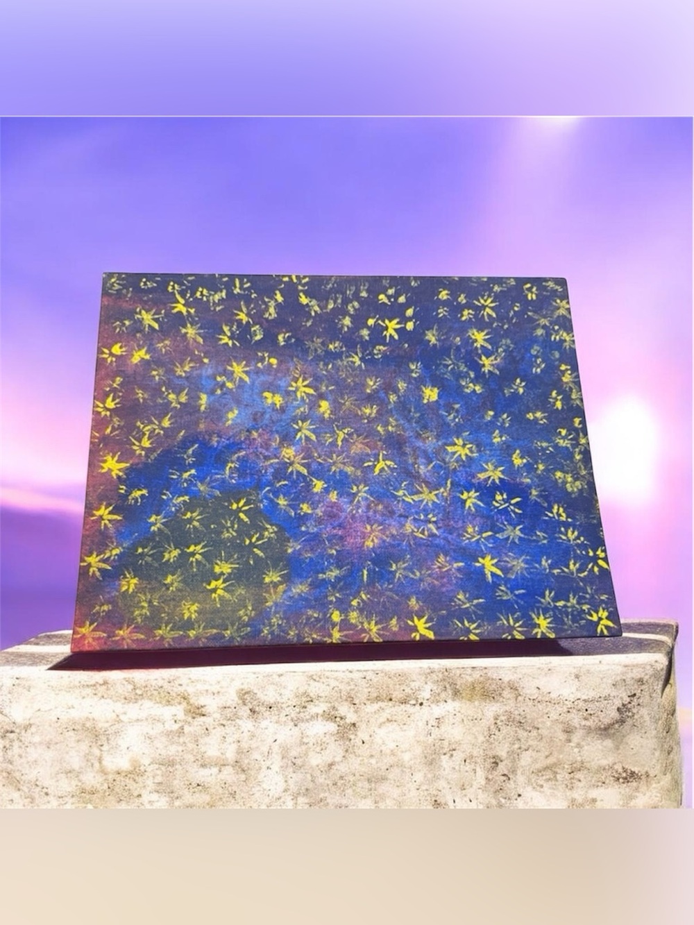 Abstract Starfield Canvas Wall Art in Blue and Yellow